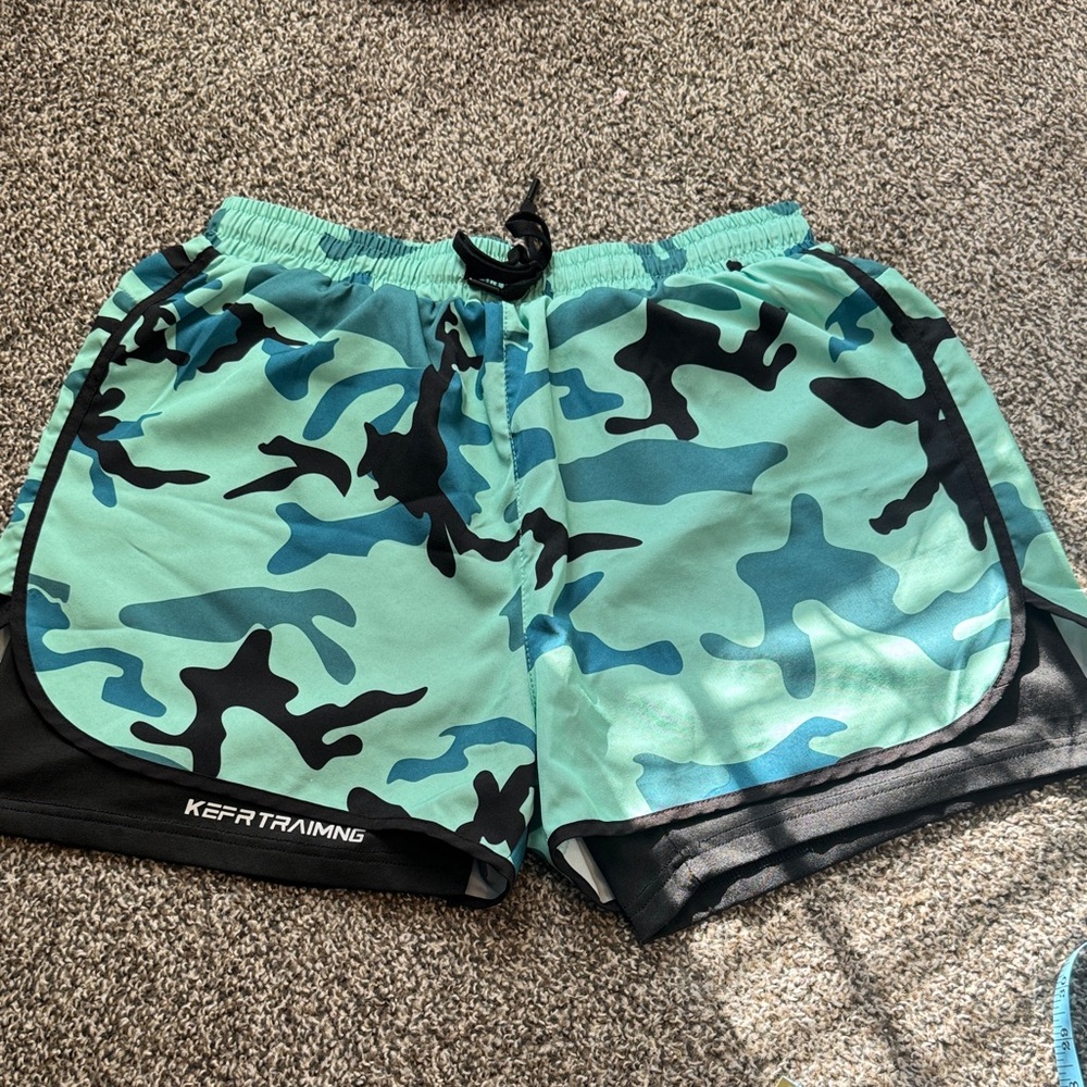 Men's Camo Athletic Shorts - Aqua and Black